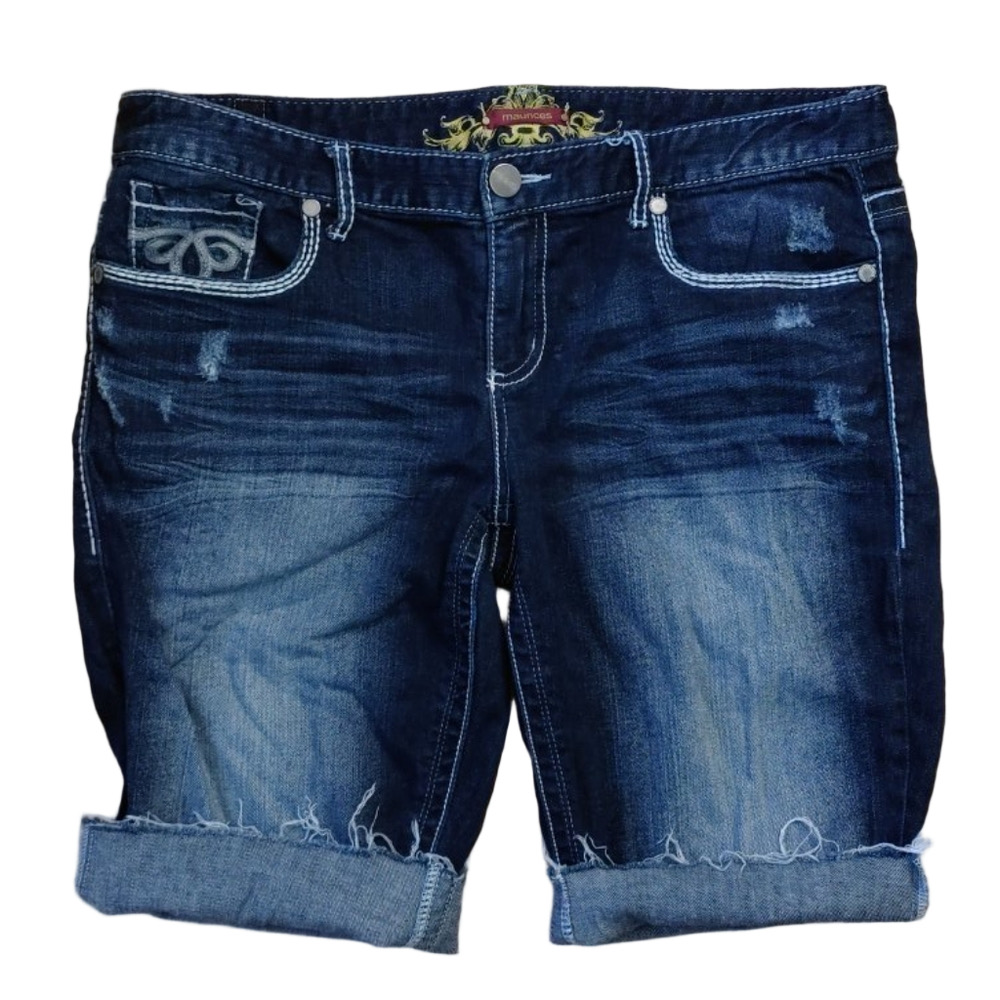 Maurices Dark Wash Cut Off Jean Shorts. Summer Party Comfy Distressed